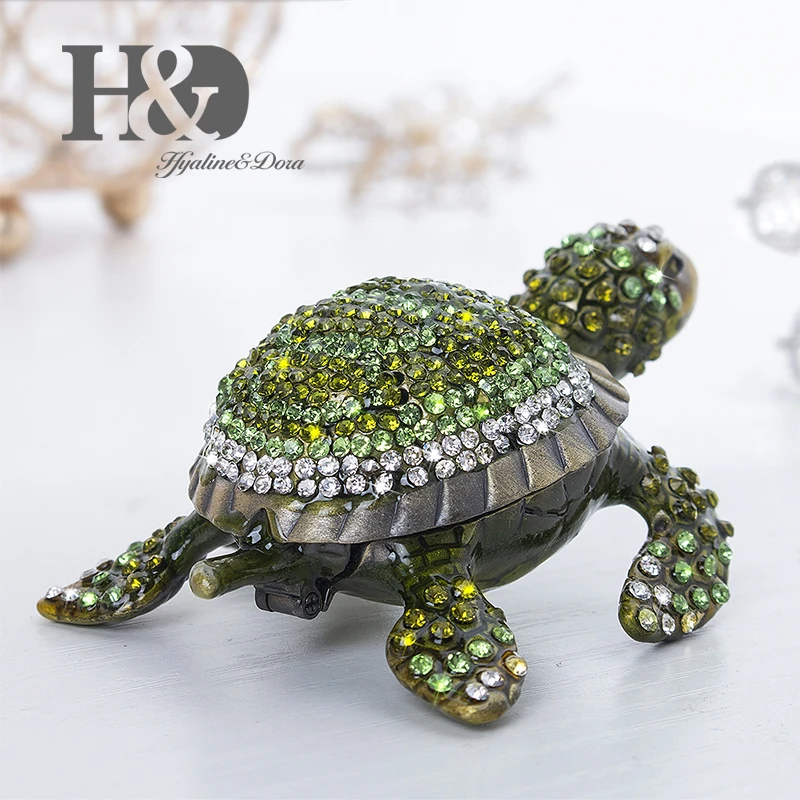 H&D Green Turtle Ring Holder Hinged Trinket Boxes for Gifts Jewelry Boxes Organizer Holder Animal Decoration Gift
