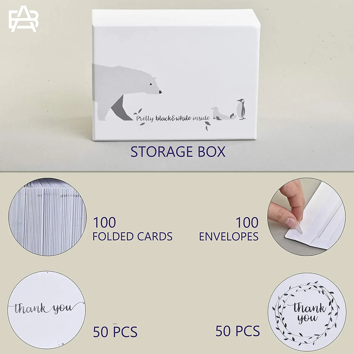 Thank You Cards 2 Designs of Blank Thank You Notes and Self-Seal Envelopes Stationary Set to Give Thanks for Wedding, Bridal