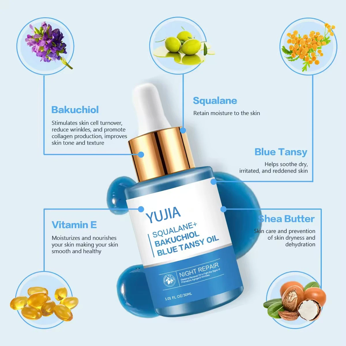 Vegan Anti Aging Wrinkles Night Repair Glow Vitamin E Squalane Facial Essential Oil For Face vitamin e for the skin