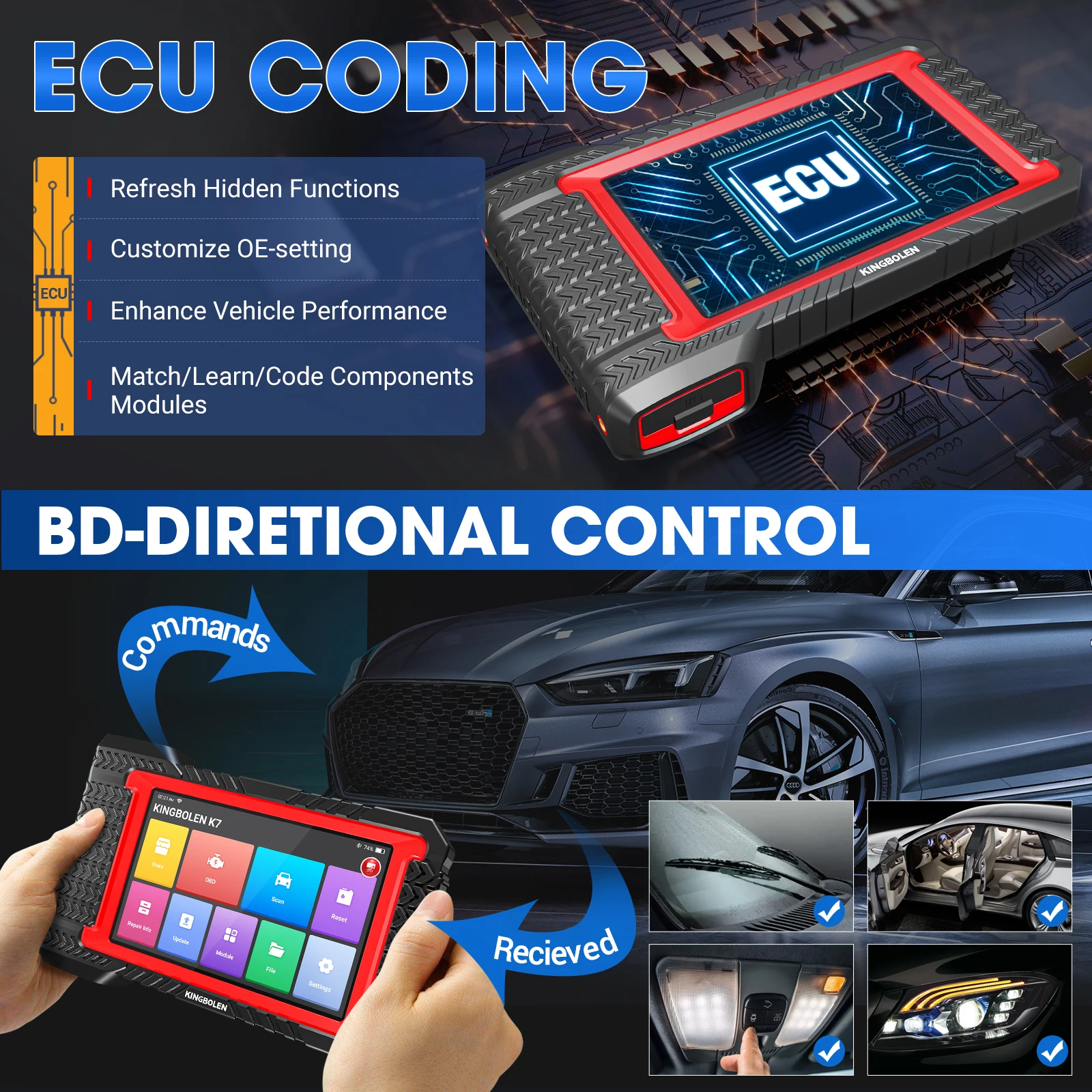Kingbolen K7 PK D7 Ecu Coding 36+ Reset Functions Active Test Auto VIN Obd2 Scanner Car Diagnostic Machine Tool For All Cars