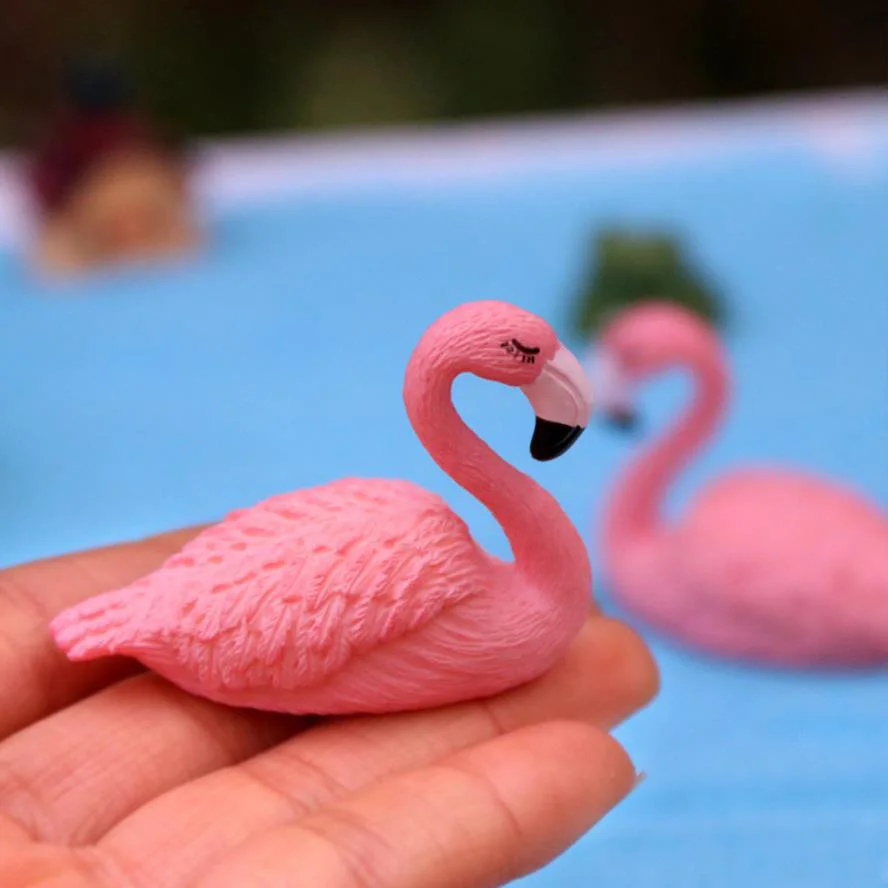 Pink Flamingo Model Animal Miniature Figures DIY Terrarium Accessories 3D Cartoon Gift Toy Action Figure Home decoration