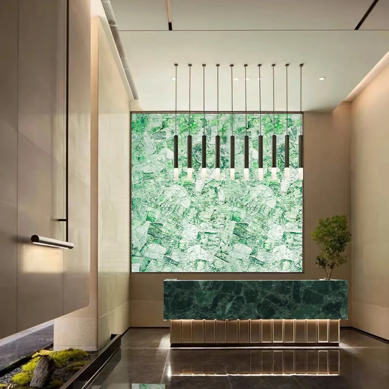 Polished Natural Backlit Translucent Fluorite Stone Green Crystal Quartz Slabs