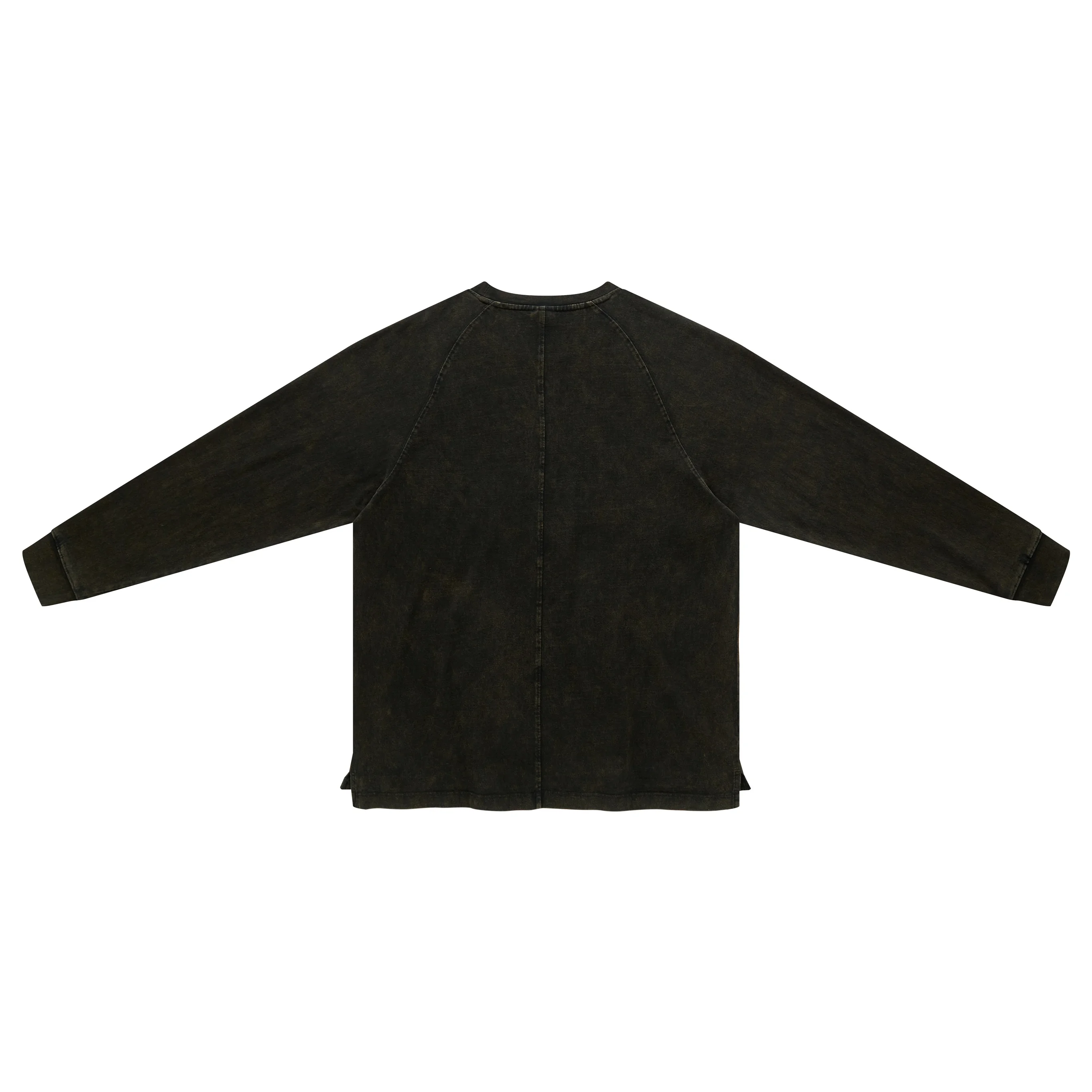 New design high quality soft brushed cotton acid wash t shirts raglan long sleeve vintage streetwear back longer t-shirts for me