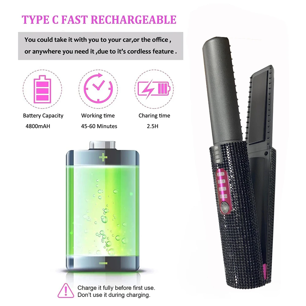 Professional Hair Straighteners Custom Color Titanium Hair Straightener Luxury Wireless  Rechargeable Private Label Flat Iron