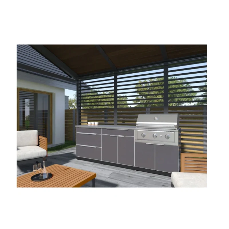 Wholesale Price Home Modern Modular Belt Wheel Outdoor Kitchen Cabinet With Basket