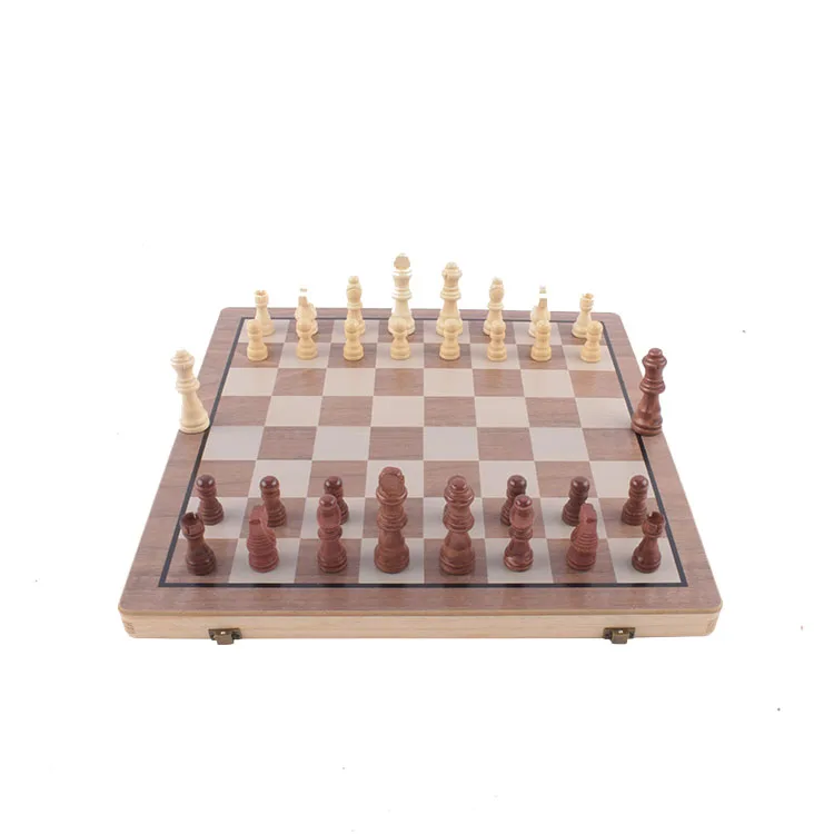 Handmade Portable Board Game Set Foldable Wooden Chess & Checkers Set with 2 Extra Queens for Adults and Kids travel chess