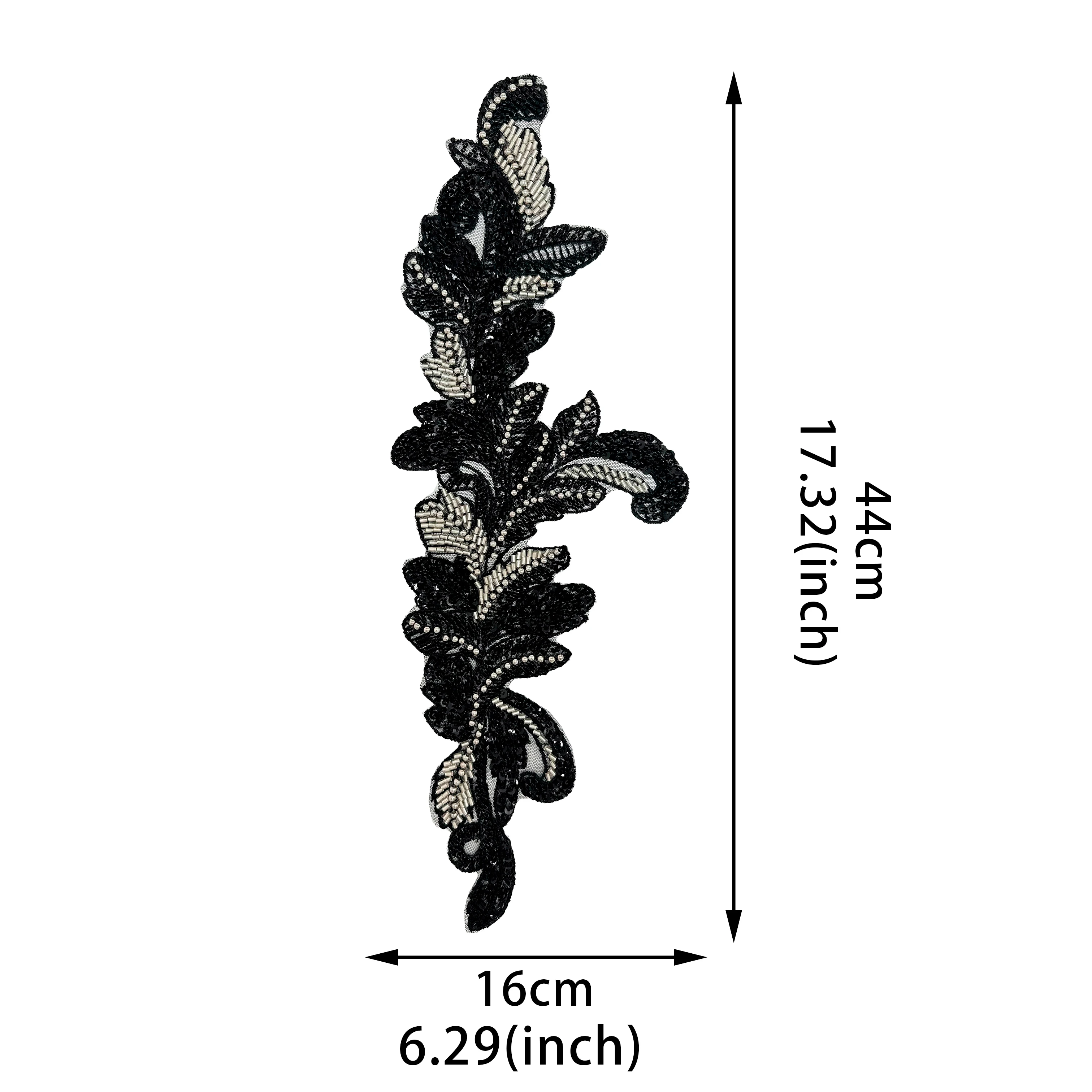 Handmade 3D Sequin Beaded Embellishment Embroidered Flower Leaf Patch for Bridal Dresses PVC Seed Bead Lace Applique