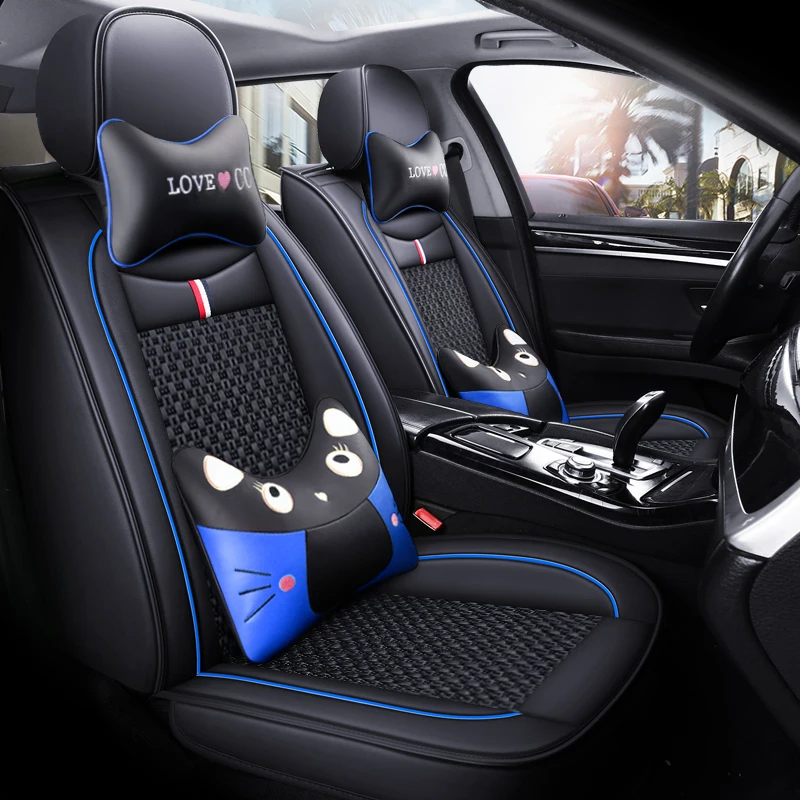 Universal Luxury four seasons  use Car Seat Cover Full set cover for car made by faux leather and ice silk