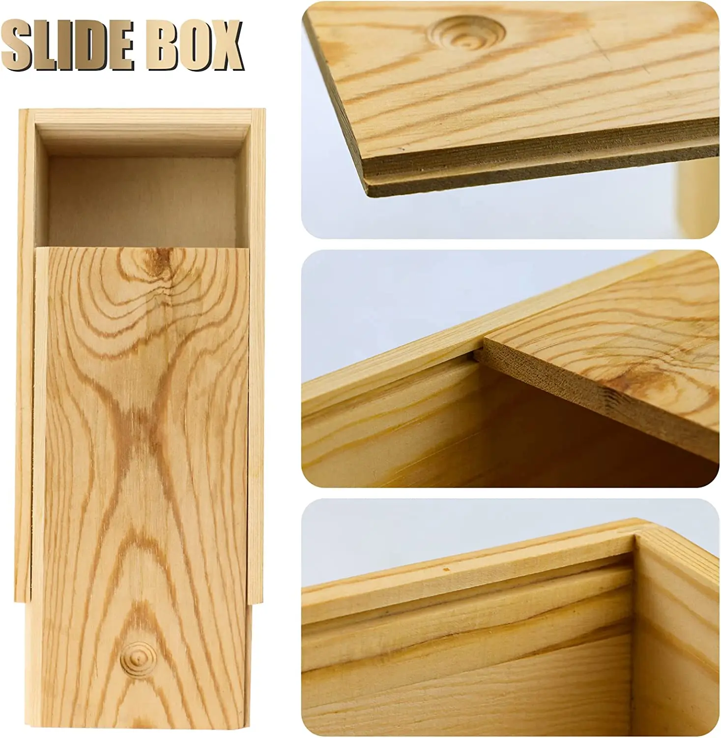Unfinished wooden storage box with sliding lid,wood container suitable for Christmas, wedding, party, gift, DIY
