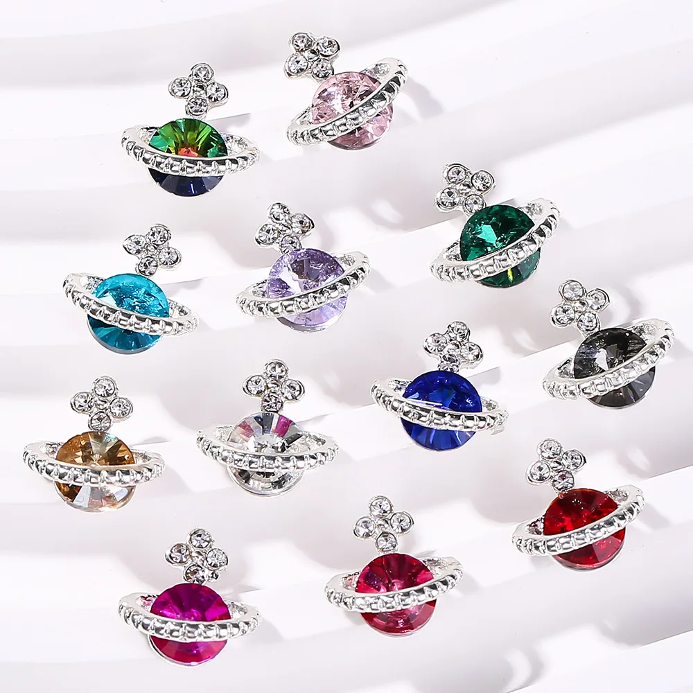3D Crystals Diamond Nail Art Saturn Figure 3D Charms Alloy Rhinestone Nail Charms for Crafts DIY Nail Decorations