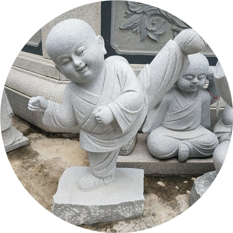 Outdoor Garden Decoration Granite Stone Little Kung Fu Monk Buddha Statue Small Shami Sculpture Carving Figurines
