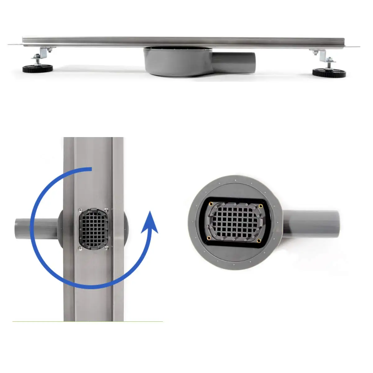 Shower Slim Drain 90 cm Tilable Stainless Steel Floor Drain Double-Sided Drain Self-Cleaning Siphon with Odour Stop Sizes 60-100