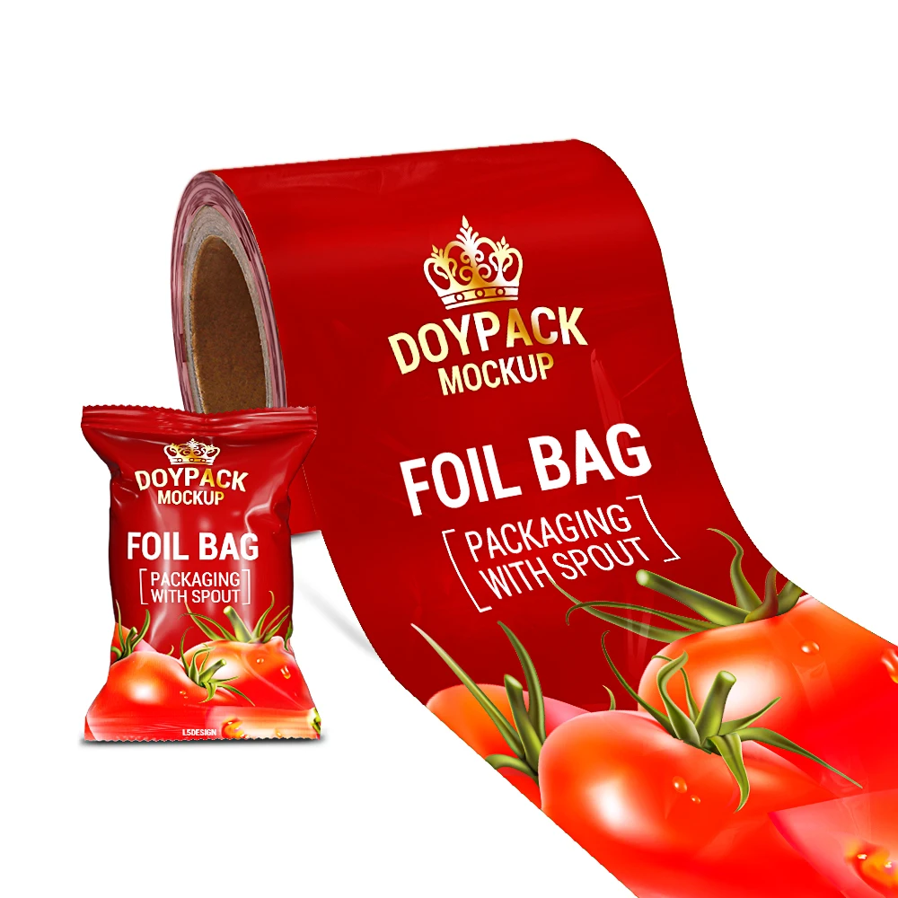 food packaging film for ketchup sachets   plastic tomato sauce ketchup sachet film roll forketchup sachet packing machine