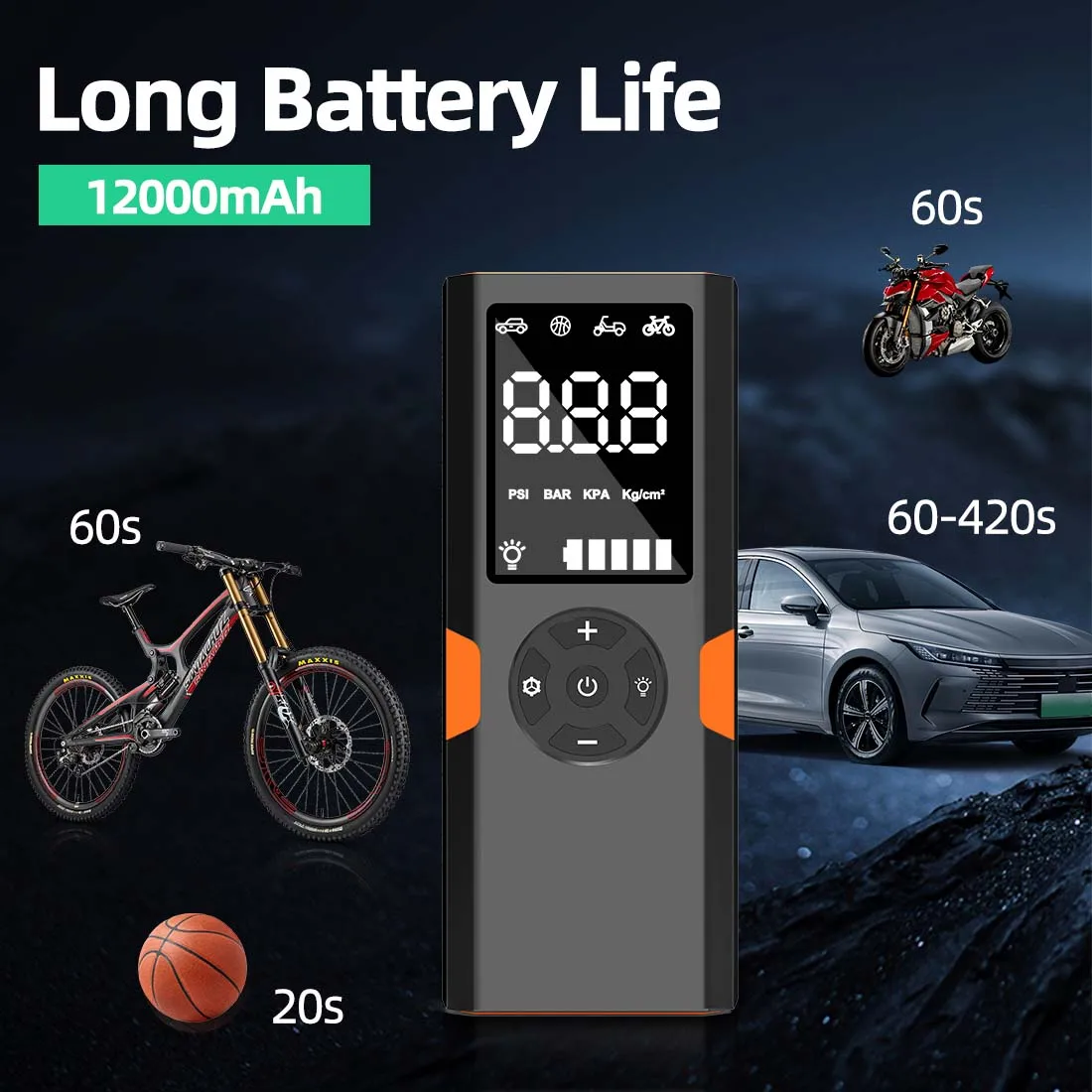 Tire Inflator Portable Air Compressor 150PSI Cordless Air Pump for Car Tires with Pressure Gauge LED Light Bike Tire Pump