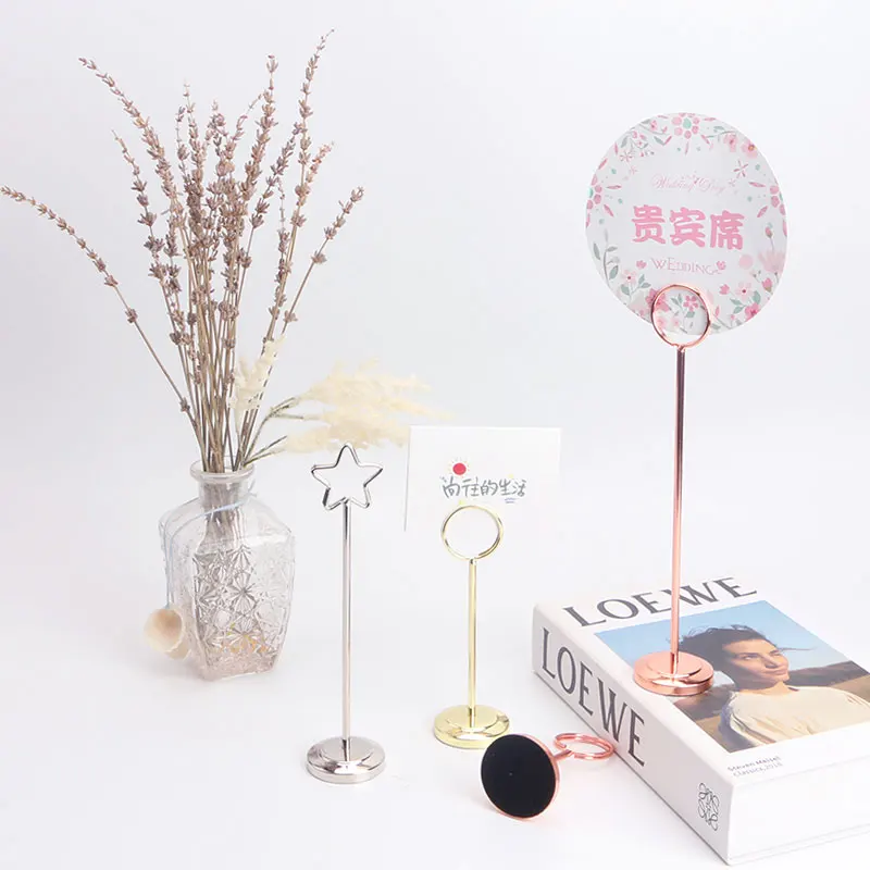 YS0801 Amazon Hot Clips Wholesale Circle Ring Star Shaped Place Note Name Card Clips  Memo Clip Stand Table Number Holder
