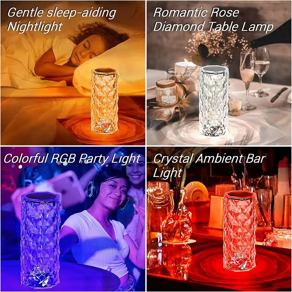 RGB 16 видов цветов сменный сенсорный датчик Светодиодная розовая хрустальная лампа USB перезаряжаемая Беспроводная прозрачная настольная для декора