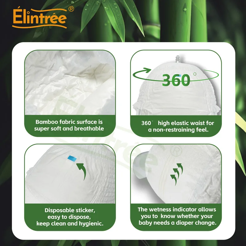 Производитель Elintree экологически чистые биоразлагаемые 100% бамбуковые дышащие одноразовые детские подгузники