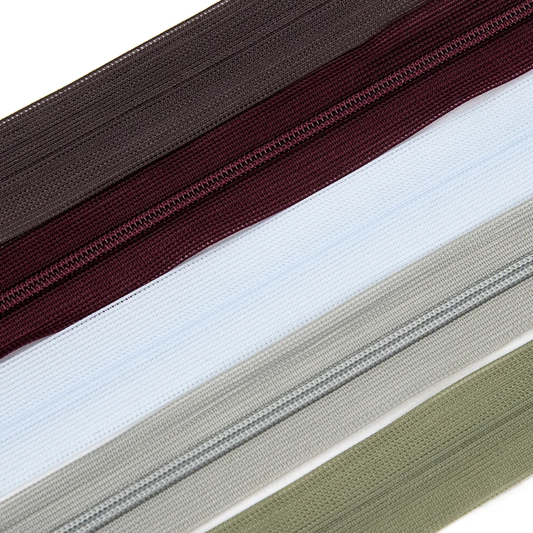 Garment accessories #3 #5 black colored custom all colour long chain roll cloth nylon zip fabric tape invisible zipper