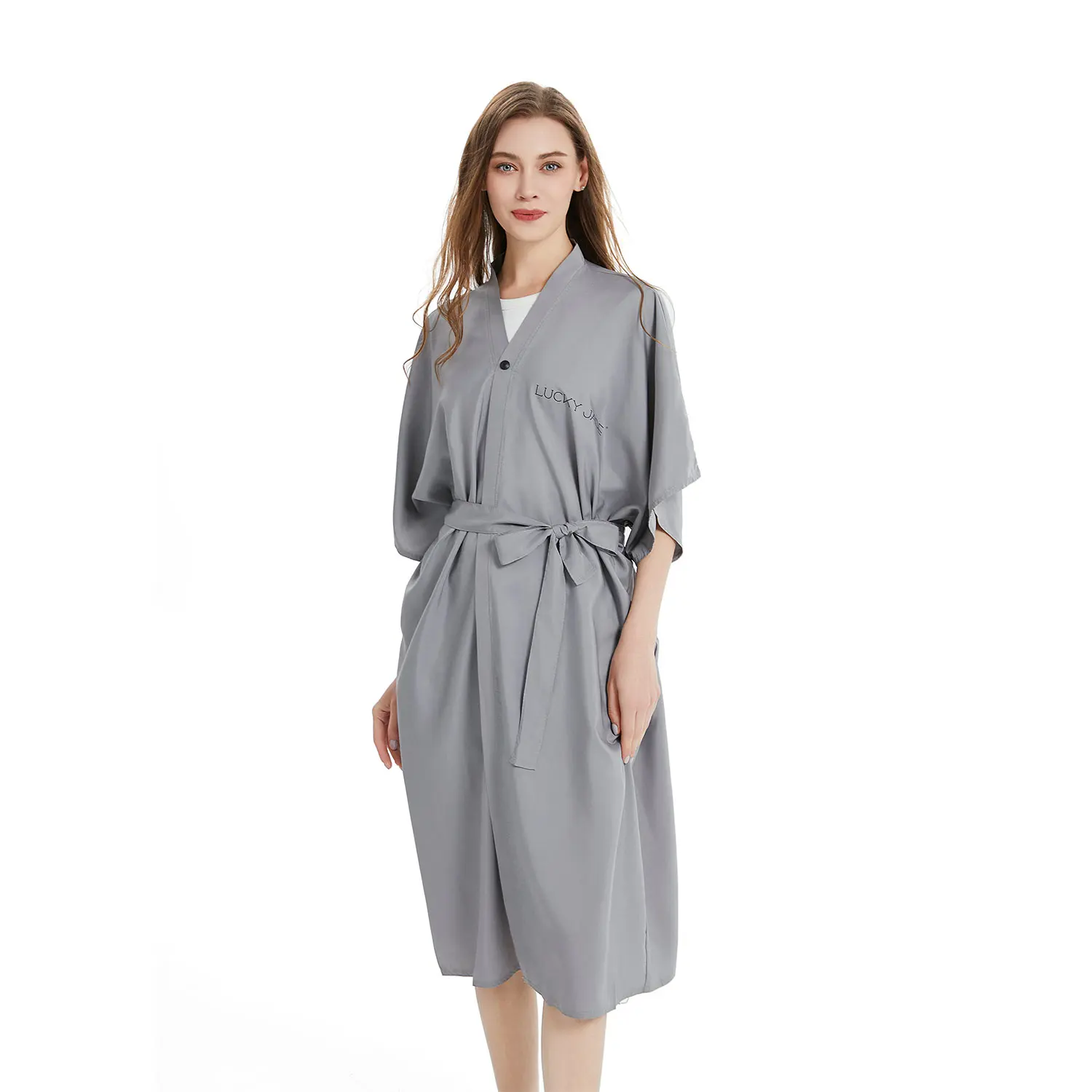 Hair Salon Beauty Hairdresser Custom Logo Waterproof Spa Massage Client Gown Robe Kimono 7D2