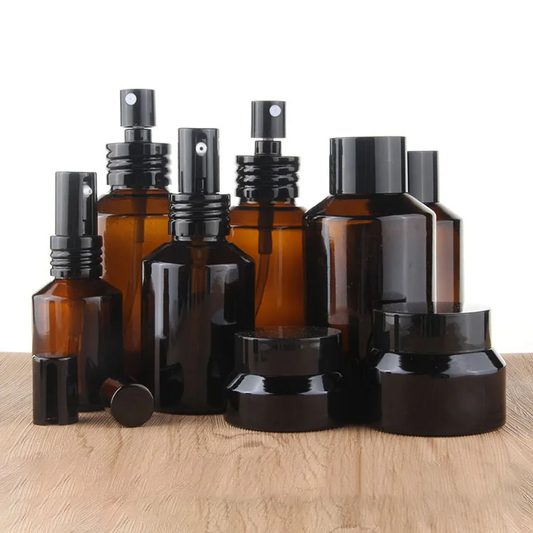 New arrival 120ml black pump glass bottle for lotion packaging bottles skincare cosmetic amber glass bottle