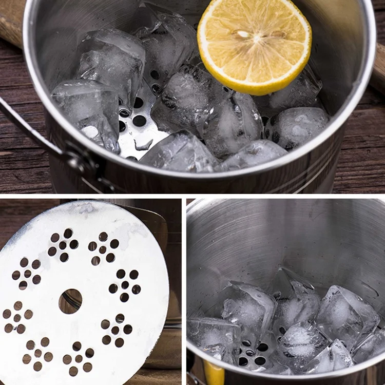 Stainless Steel Bar Metal Beer Ice Bucket Eco-Friendly Cooler with Tongs for Restaurants Giveaways