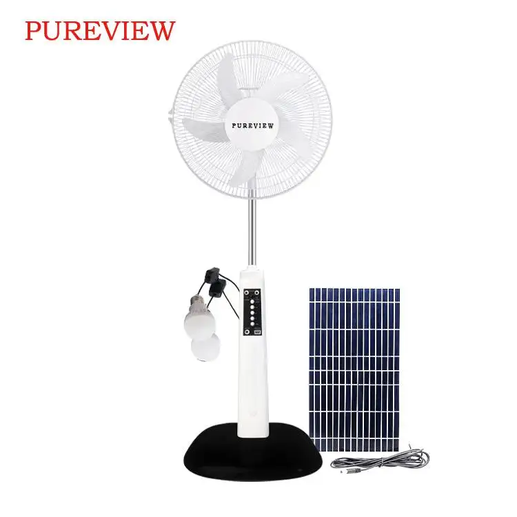 Spot Wholesale 16 inch 6V AC/DC electric stand charging fan with light Power bank solar powered rechargeable fan