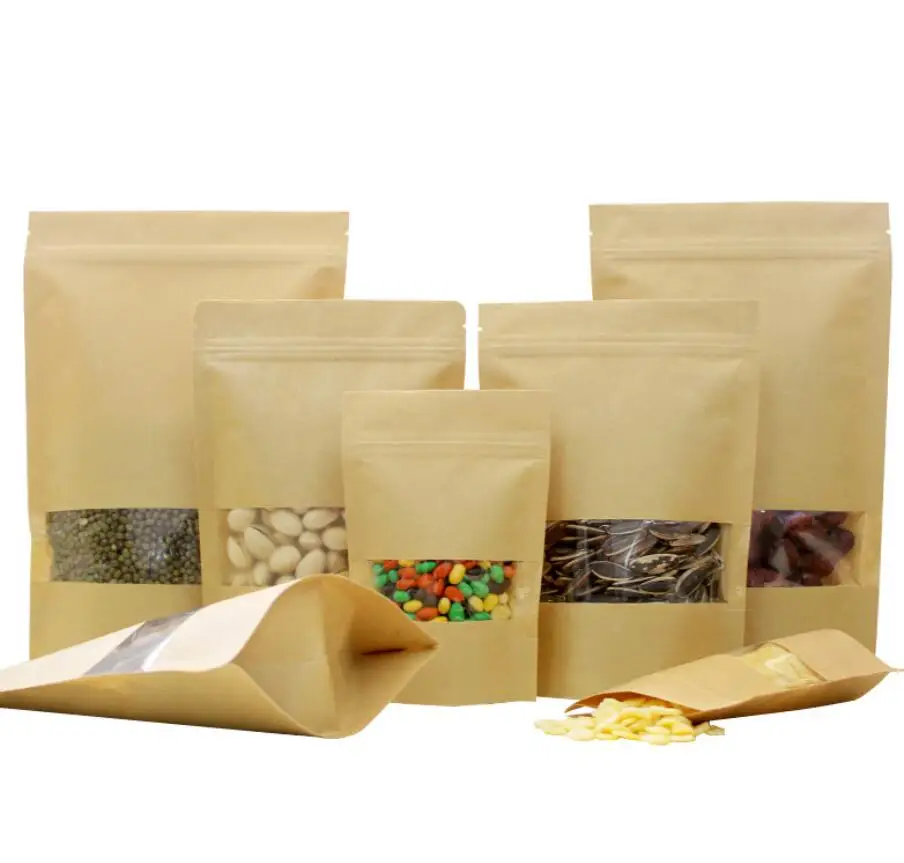 
Recyclable with window kraft paper bag with zipper for food 
