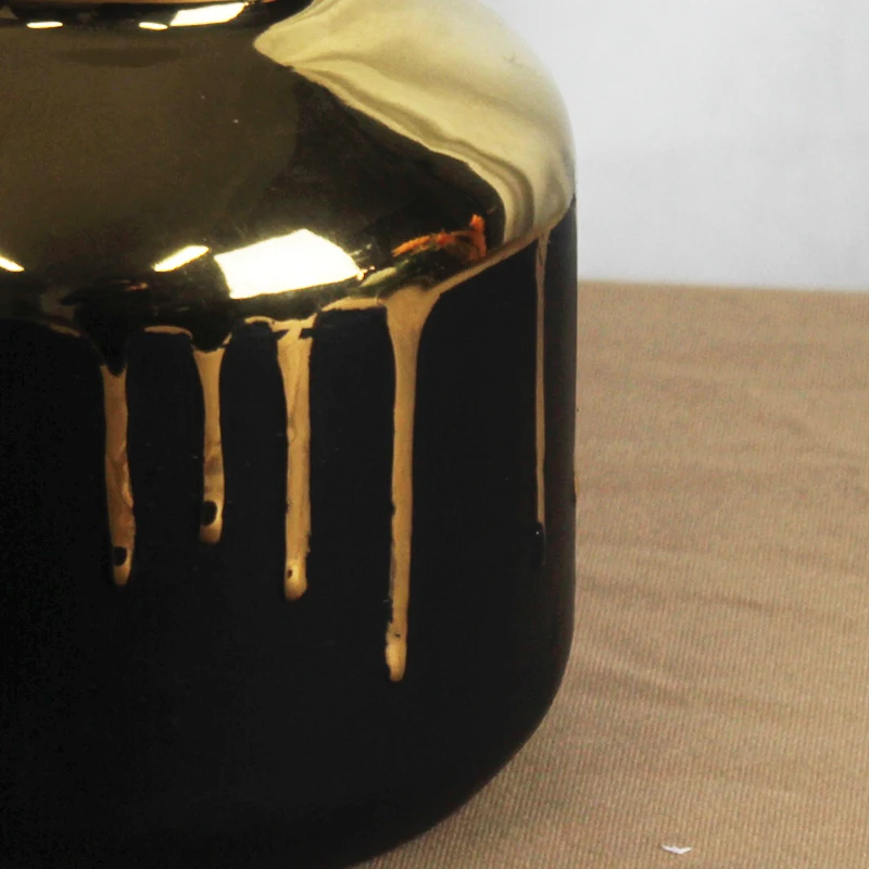 golden plated luxury modern vase black and gold ceramic flower vase for home decor custom ceramic vase