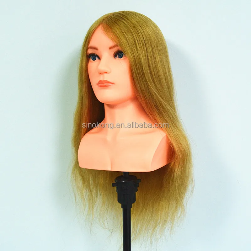 Wholesale Gold color eyelase natural hair training mannequin head with shoulder for hairdressers