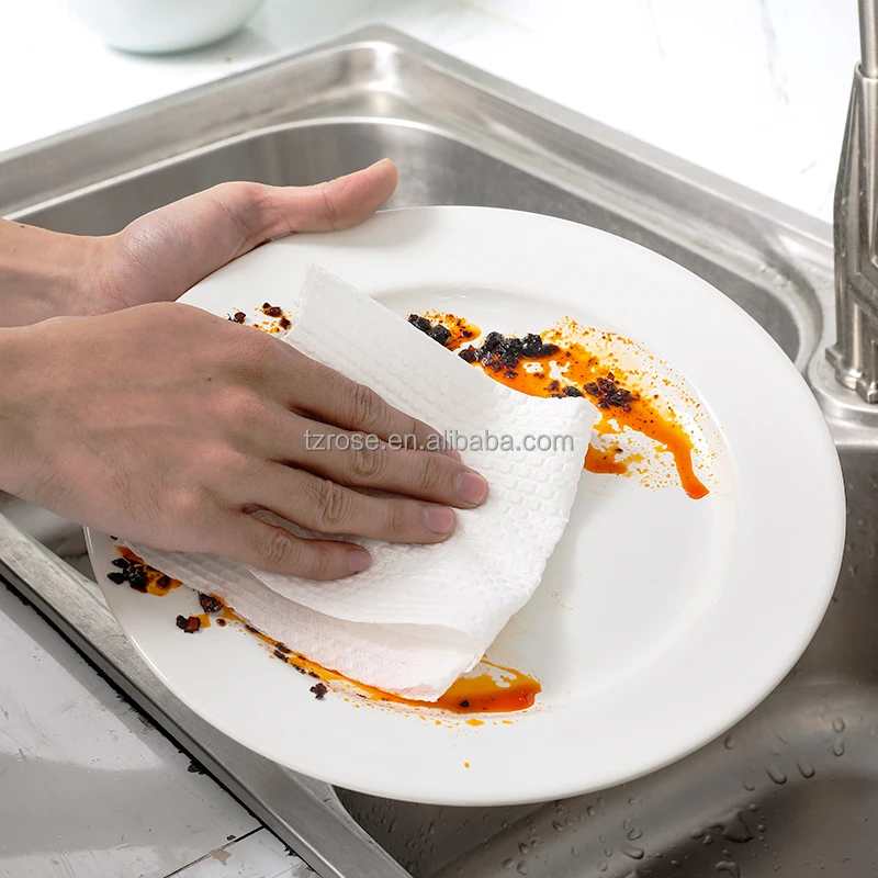 Disposable Perforated 100% Viscose Nonwoven Fabrics Oil Absorbent Kitchen Cleaning Dishcloth Cleaning Cloth Wipe Roll