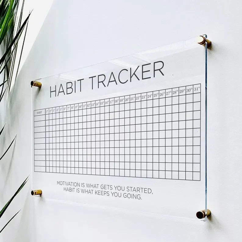 Hot Custom Printed Clear Acrylic Habit Tracker Durable Wipeable Wall Mount Monthly Calendar Acrylic Annual Calendar