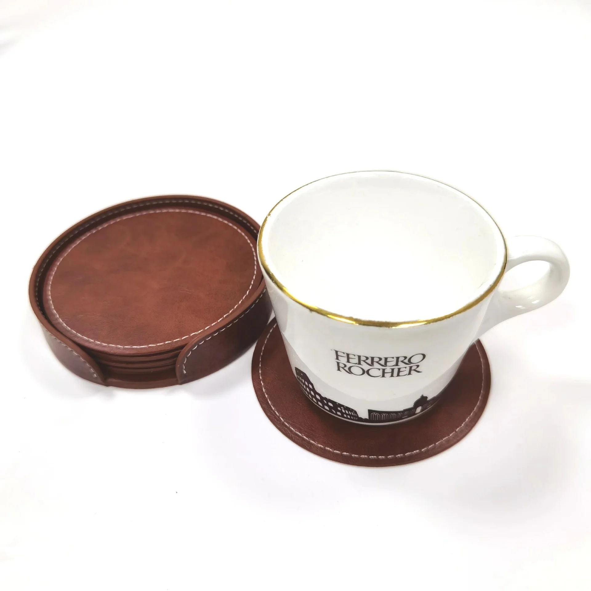 PU Coasters For Drinks With Holder Housewarming Gifts Leather Drink Coaster Set Of 8
