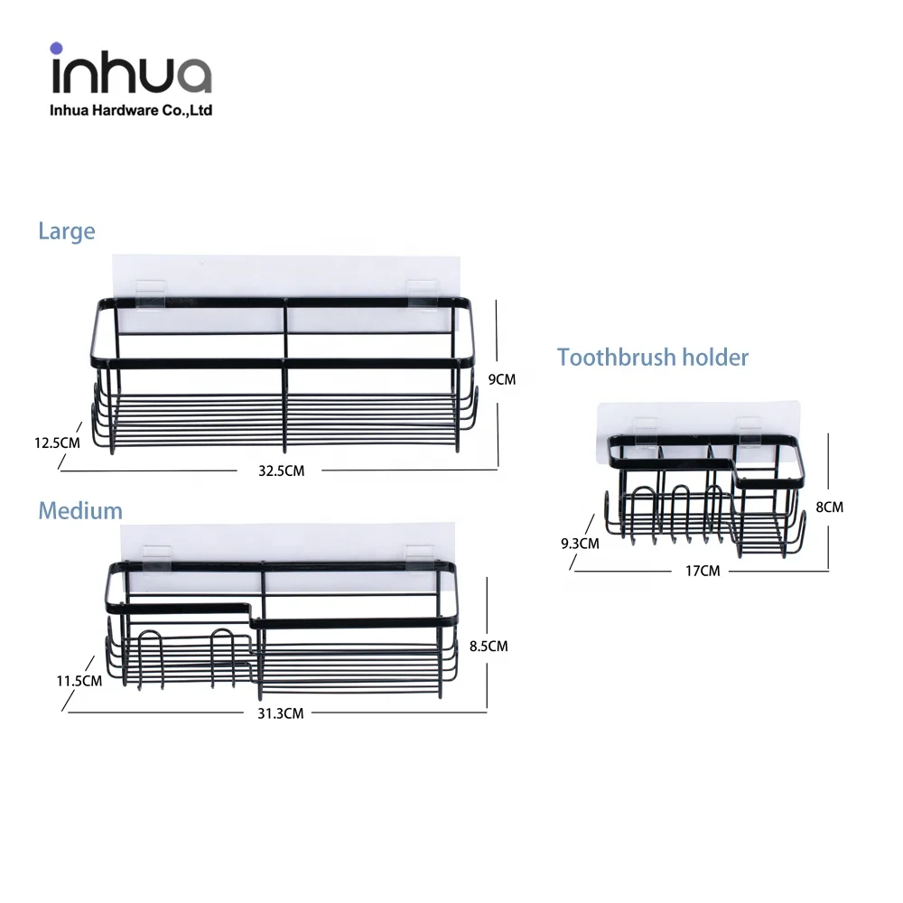 Bathroom Organizer Rack Wall Mounted Rustproof No Drilling Shower Storage Holder with 3 Sets Shower Caddy Basket