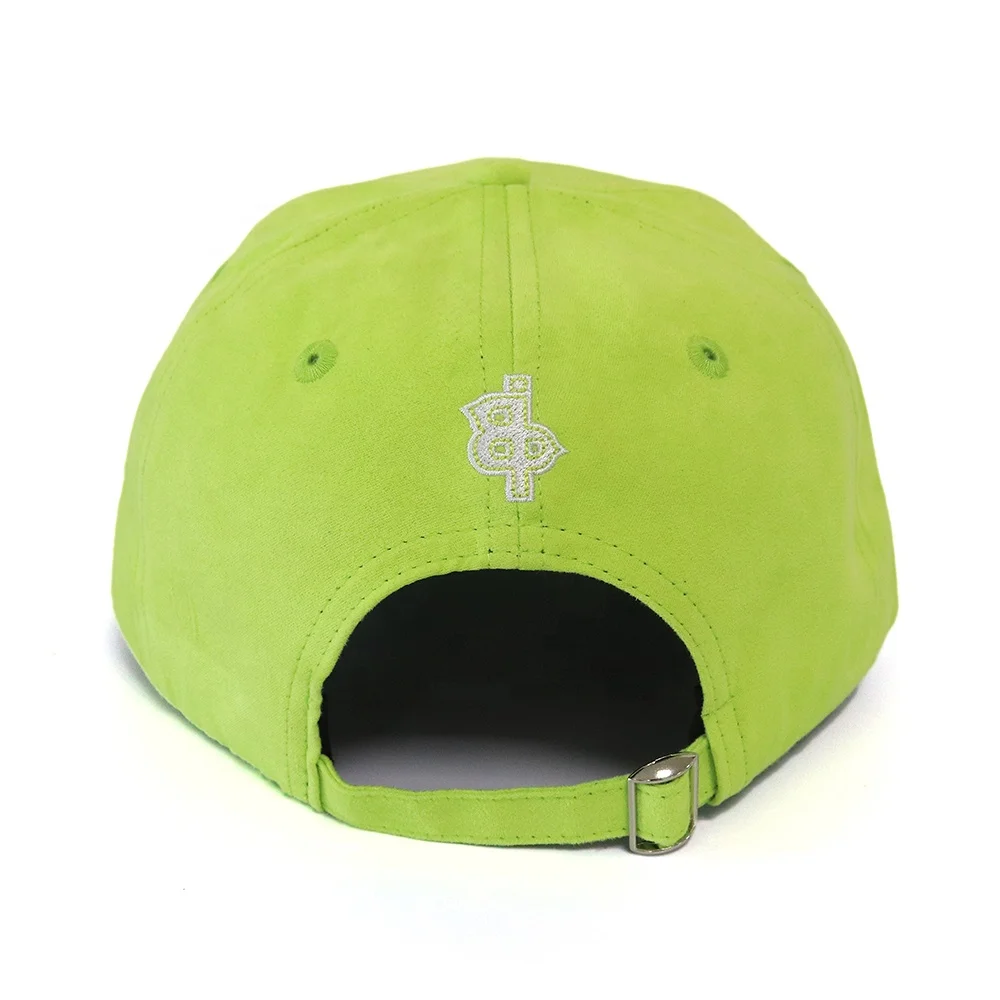 Hot Selling High Quality 6 Panel Suede Structured Baseball Cap Neon Green Baseball Cap For Men With Custom Logo Embroidery