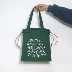 Custom Shopping Carry Grocery Shoulder Canvas Recycled Drawstring Korean Tote Bag