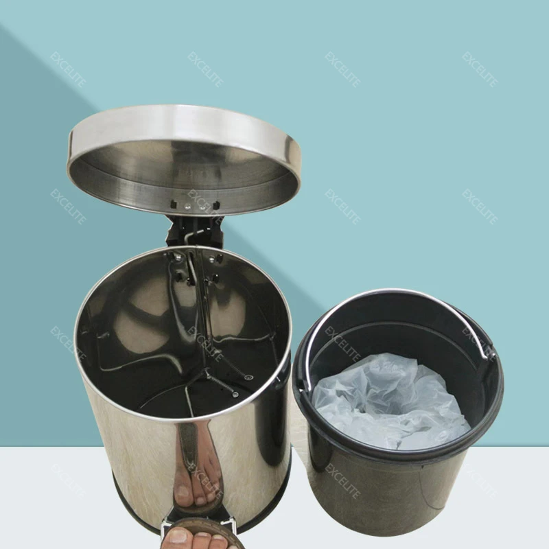 Stainless Steel Silent Cover Pedal Bucket Trash Can Round For Home Office Hotel Storage Bucket Waste Paper Garbage Bin