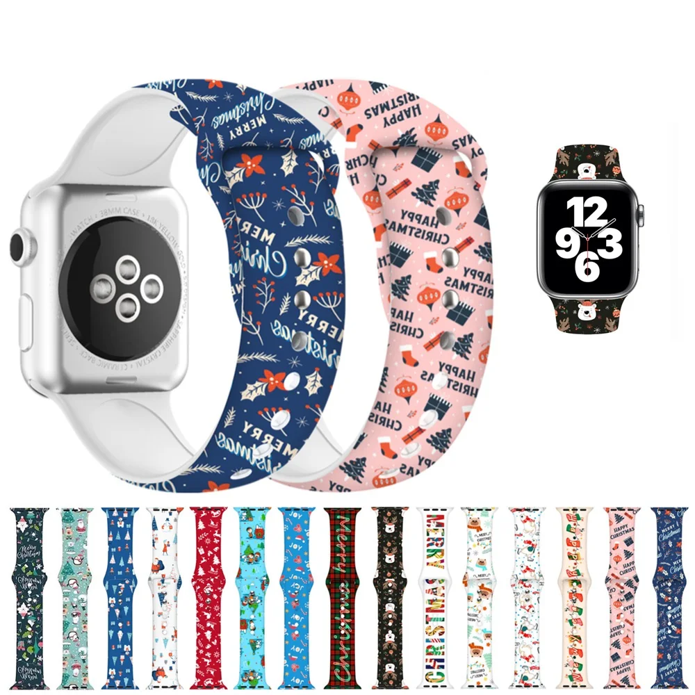 Wholesale  Christmas Silicone Band For Apple Watch 44mm 40mm 38mm 42mm Bracelet For Iwatch Series 7 6 5 4 3 2 1 Cartoon Printed