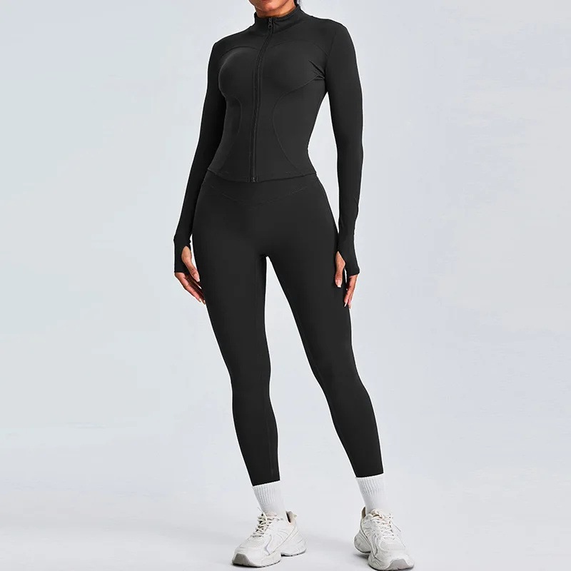 Wholesale Gym Fitness Long Sleeve Jacket Leggings Sports Suits Women Seamless Fitness Yoga Set high quality pink set