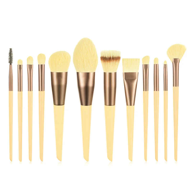 
Manufacturer 12Pcs Facial Makeup Brush Yellow Brochas De Maquillaje High Quality Make Up Brushes Professional 