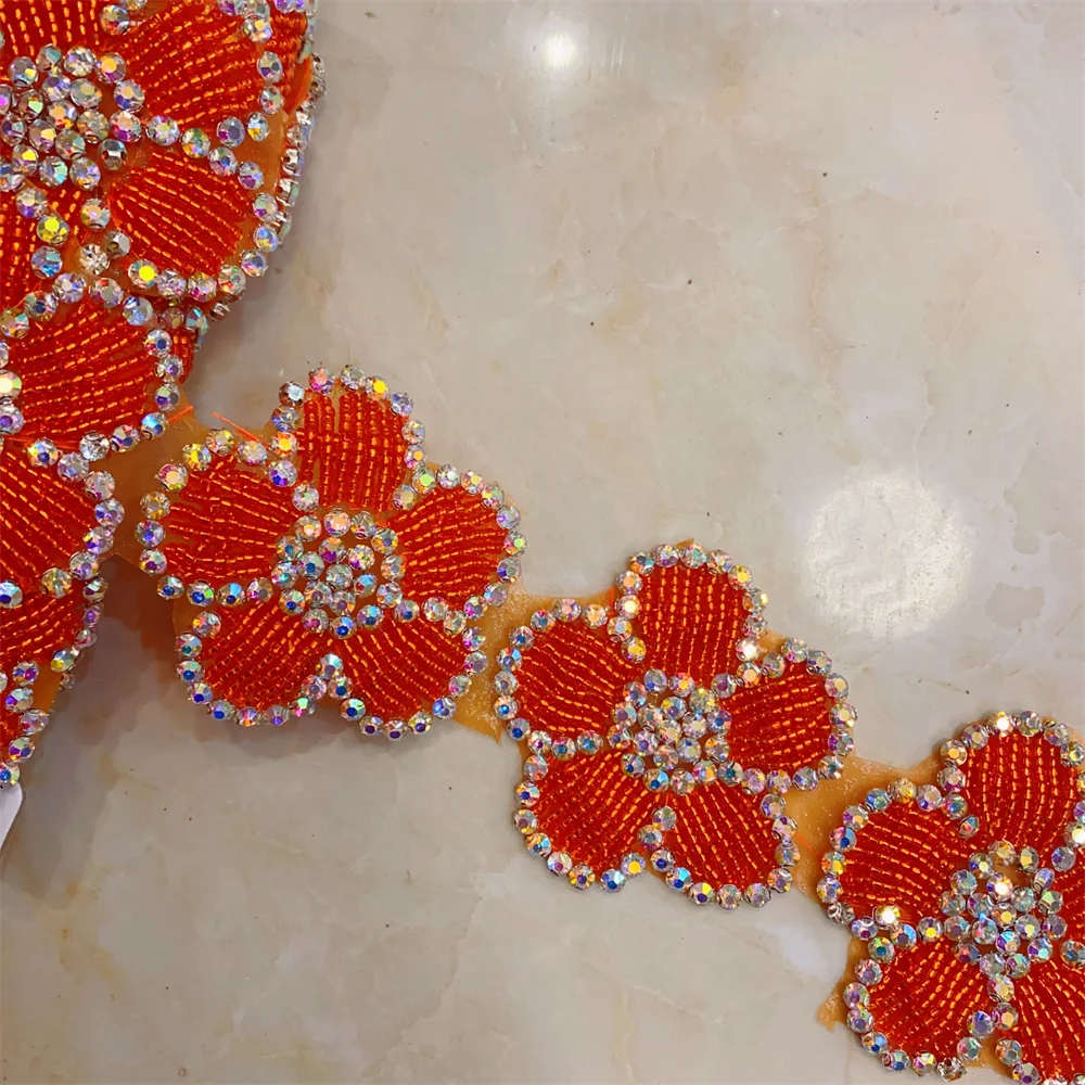 5yards Crystal Motif Strass Hot Fix Rhinestone Flower With Rhinestones  patches Iron On  wedding belt dress