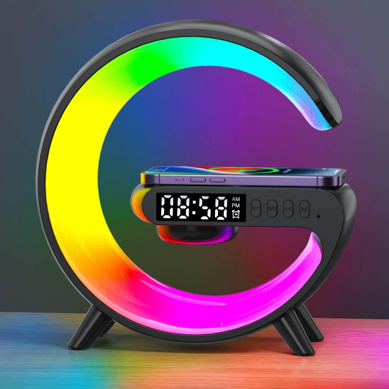 Creative custom bedroom hotel home atmosphere light wireless charging timing alarm clock night light small G Bluetooth speaker