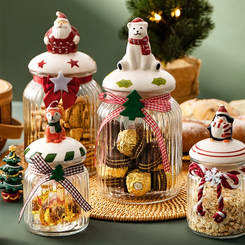 300ml 1000ml Food Storage Organization Candy Sugar Christmas Glass Jars With Ceramic Lids
