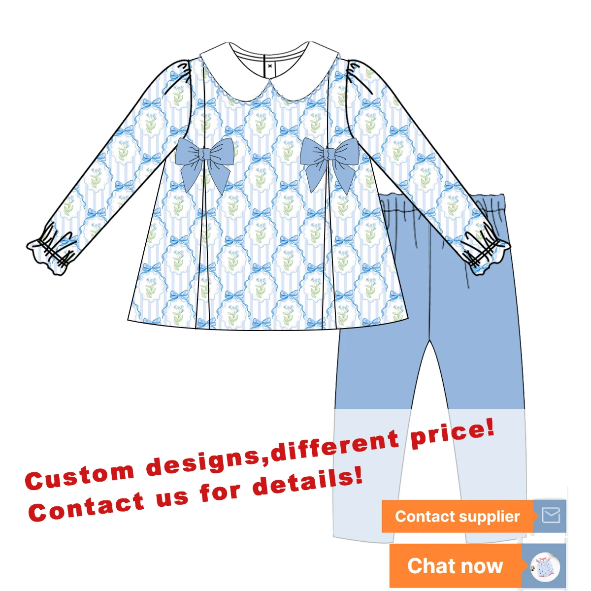 Puresun Customizable floral prints Kids Clothing custom popular bows Pattern wholesale children clothing