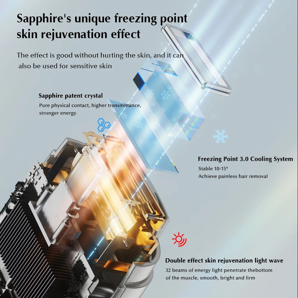 Sapphire ice cooling 510k Laser Ipl Permanent Hair Removal Portable Handheld Hair Laser Removal Epilator Device