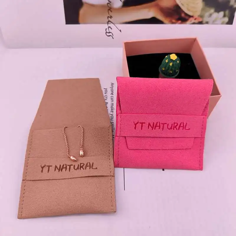Custom logo envelope jewelry pouch bag premier microfiber suede flap pouch Earring Necklace Pouch