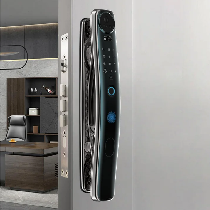 Safe Tuya App Wifi Smart Door Lock Anti-theft Fingerprint Face Recognition Cat Eye with Camera