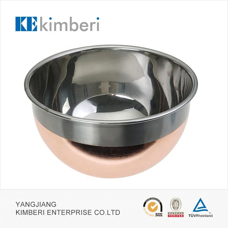 Wholesale food grade stainless steel mixing bowls copper coating salad bowl