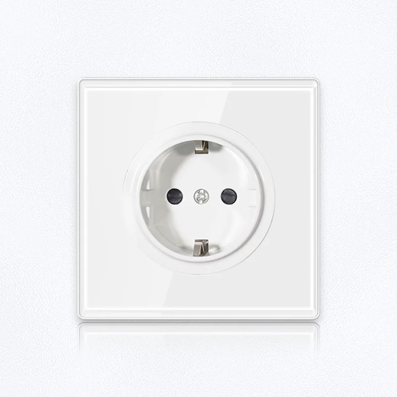YINKA White Glass With Silver Alloy Contacts 86x86mm Wall Decoration Electric Socket EU Wall Outlet Socket