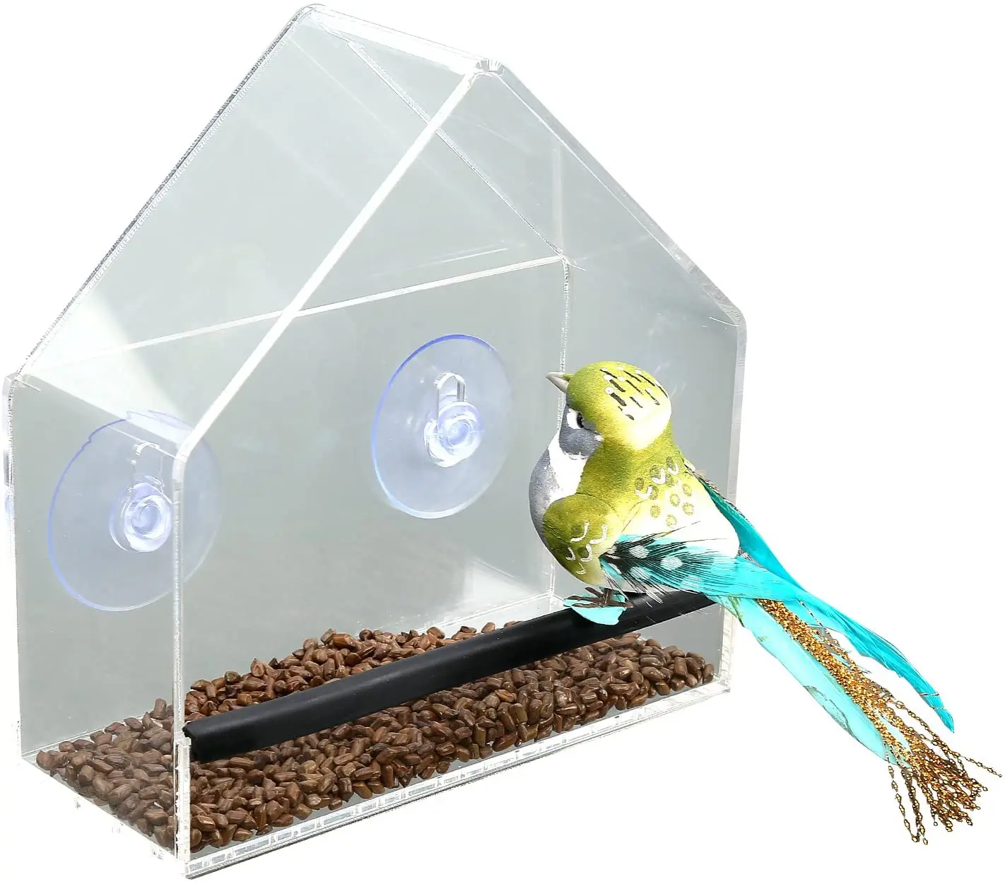 Кормушка для птиц прозрачная в форме крыши акриловая подвесная стеклянная с окошком кормушка 3 сильными присосками лоток