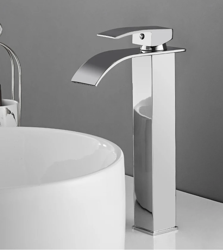 LULUMOM Modern Single Handle Black Silver Gold Tall Waterfall Basin Tap Bathroom Faucet Deck Mounted Mixer Tap Torneira Banheiro
